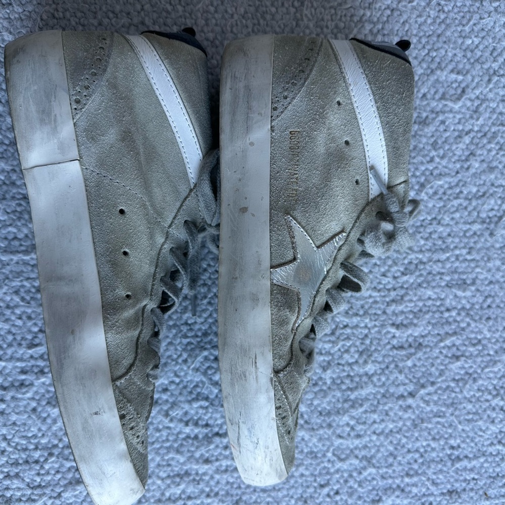 Golden Goose Gray Suede High-Top Sneakers with White Stripe